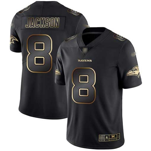 Baltimore Ravens Limited Black Gold Men Lamar Jackson Jersey NFL Football 8 Vapor Untouchable